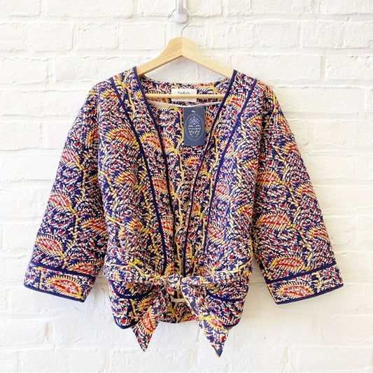 BA&SH || Quilted Kimono Style Jacket Belted 1 Small Feather Paisley