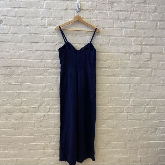 J.Crew || Tie Front Linen Blend Jumpsuit Navy Blue 4