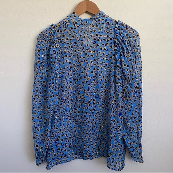 MUNTHE || Jadyn Leopard Pussybow Blouse Blue Gold Metallic 36 US 4