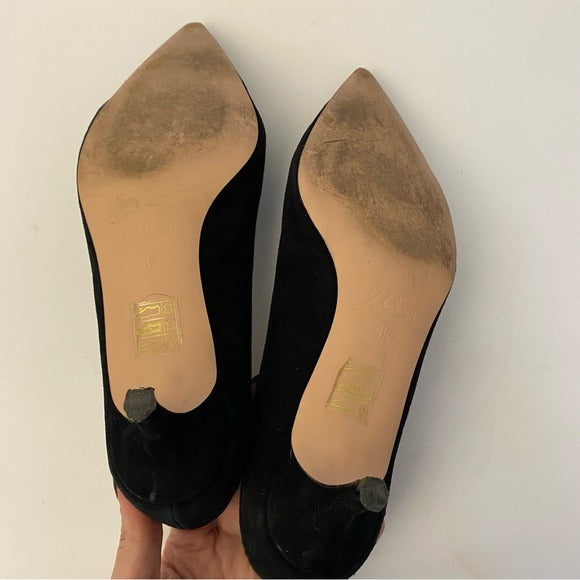 J. Crew || Sophia Closed-V Kitten Heels Black Suede 6.5 AB088