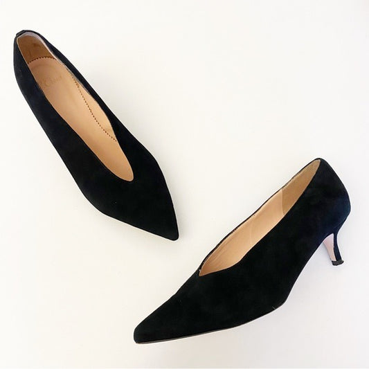 J. Crew || Sophia Closed-V Kitten Heels Black Suede 6.5 AB088