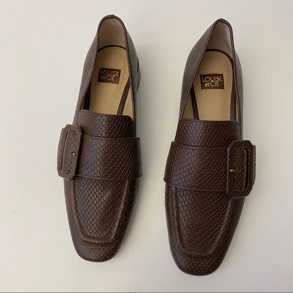 Louise et Cie || Espen Loafer Snake Embossed Leather Flats Brown 6