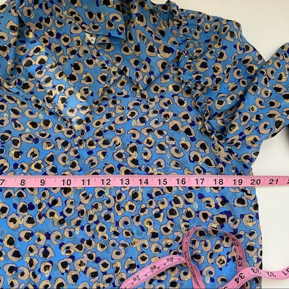 MUNTHE || Jadyn Leopard Pussybow Blouse Blue Gold Metallic 36 US 4