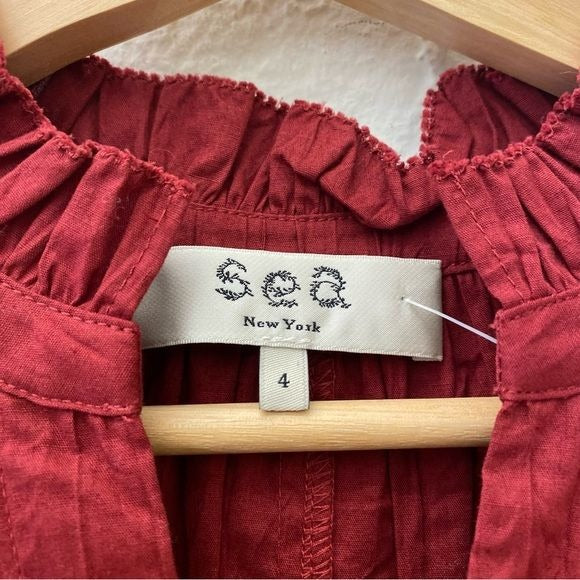 SEA New York || Tivoli Crinkle Short-Sleeve Mini Dress Red Ruffle A-line 4