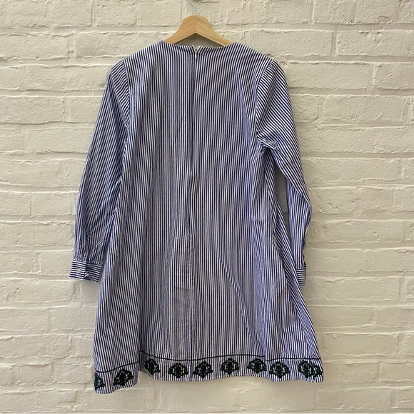 Anthropologie || Lili’s Closet Aiden Embroidered Tunic Dress Striped Blue Small