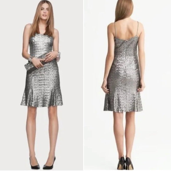 Banana Republic || L’ Wren Scott Sequined Party Dress Silver 6 NWT