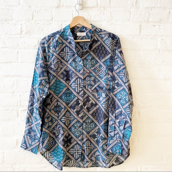 Megan Park || Aulia Silk Blend Shirt Block Print Made in India Size 1 US 6