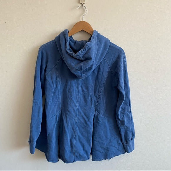 Anthropologie || Pilcro Flynn Hoodie Blue Small Pleated Peplum Sweatshirt