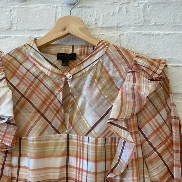 Anthropologie || Current Air Polly Ruffled Blouse Plaid Small