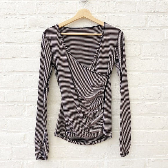 Lululemon || Sunset Salutation Long Sleeve Tee Mini Pop Stripe Black Mink Berry