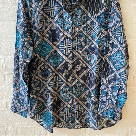 Megan Park || Aulia Silk Blend Shirt Block Print Made in India Size 1 US 6