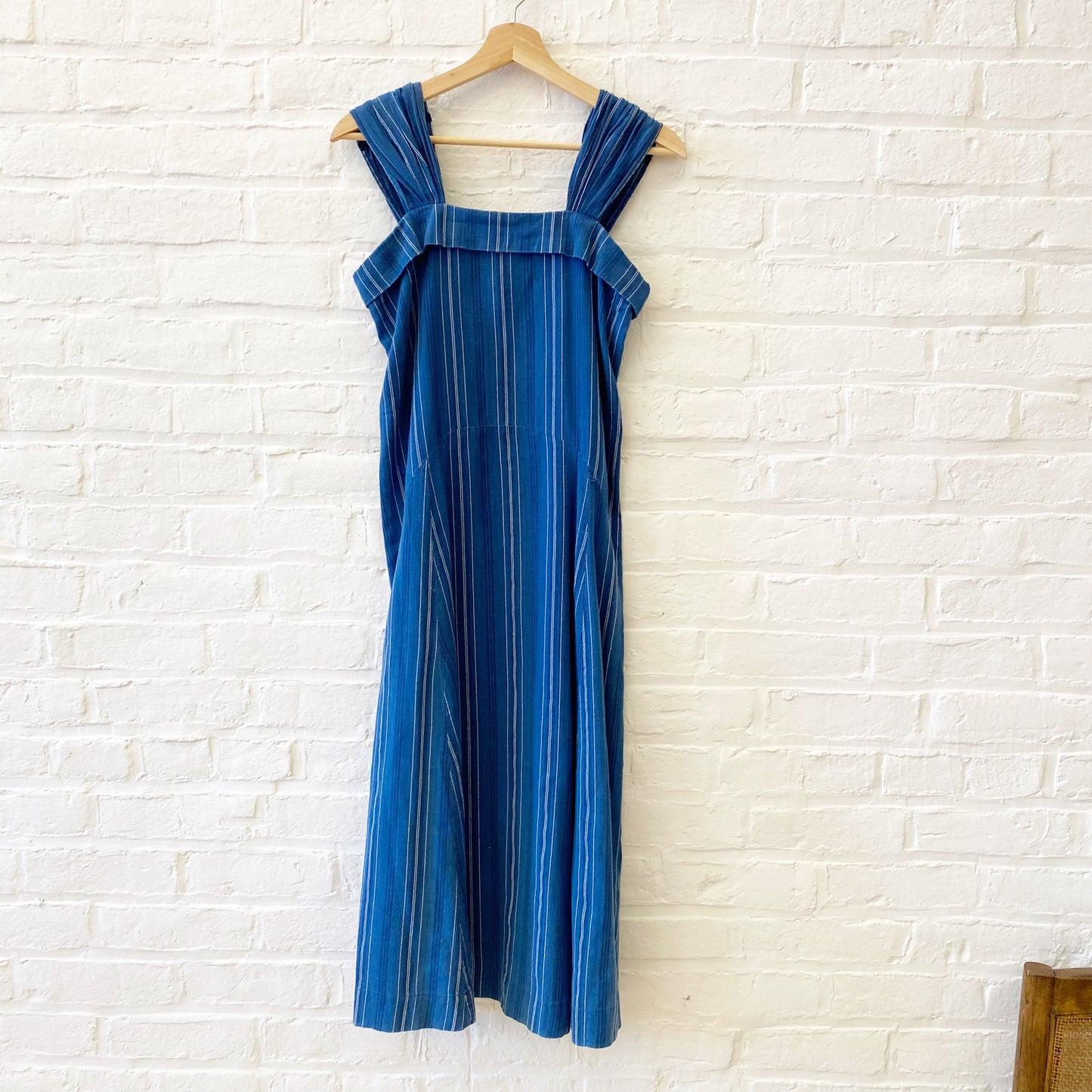 The Great. || Sundown Midi Dress Blue Tiller Stripe Cotton Size 1 / Small